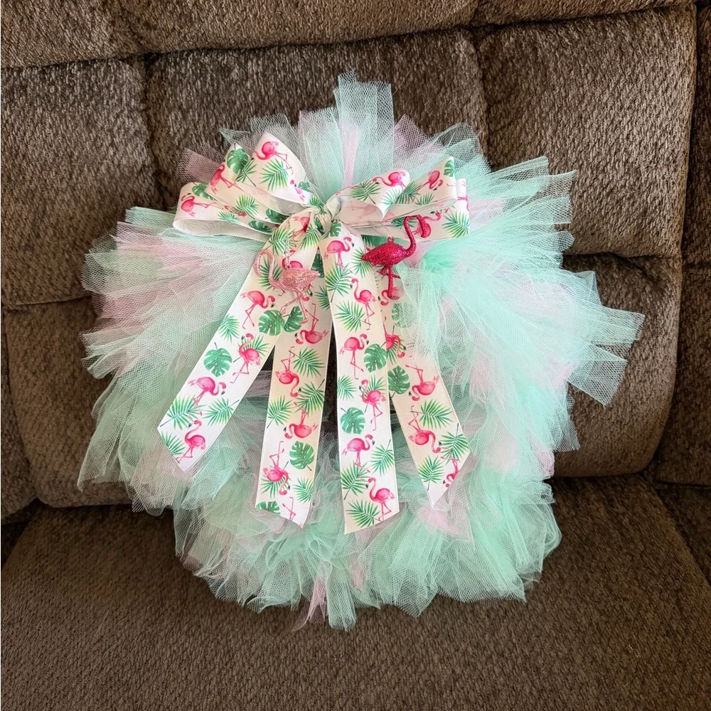 Flamingo Tulle Wreath with Bow